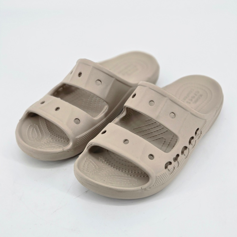 Crocs Baya Two Strap Slide Sandals Stucco Beige Khaki Summer Shoes M6 W8 VGUC
